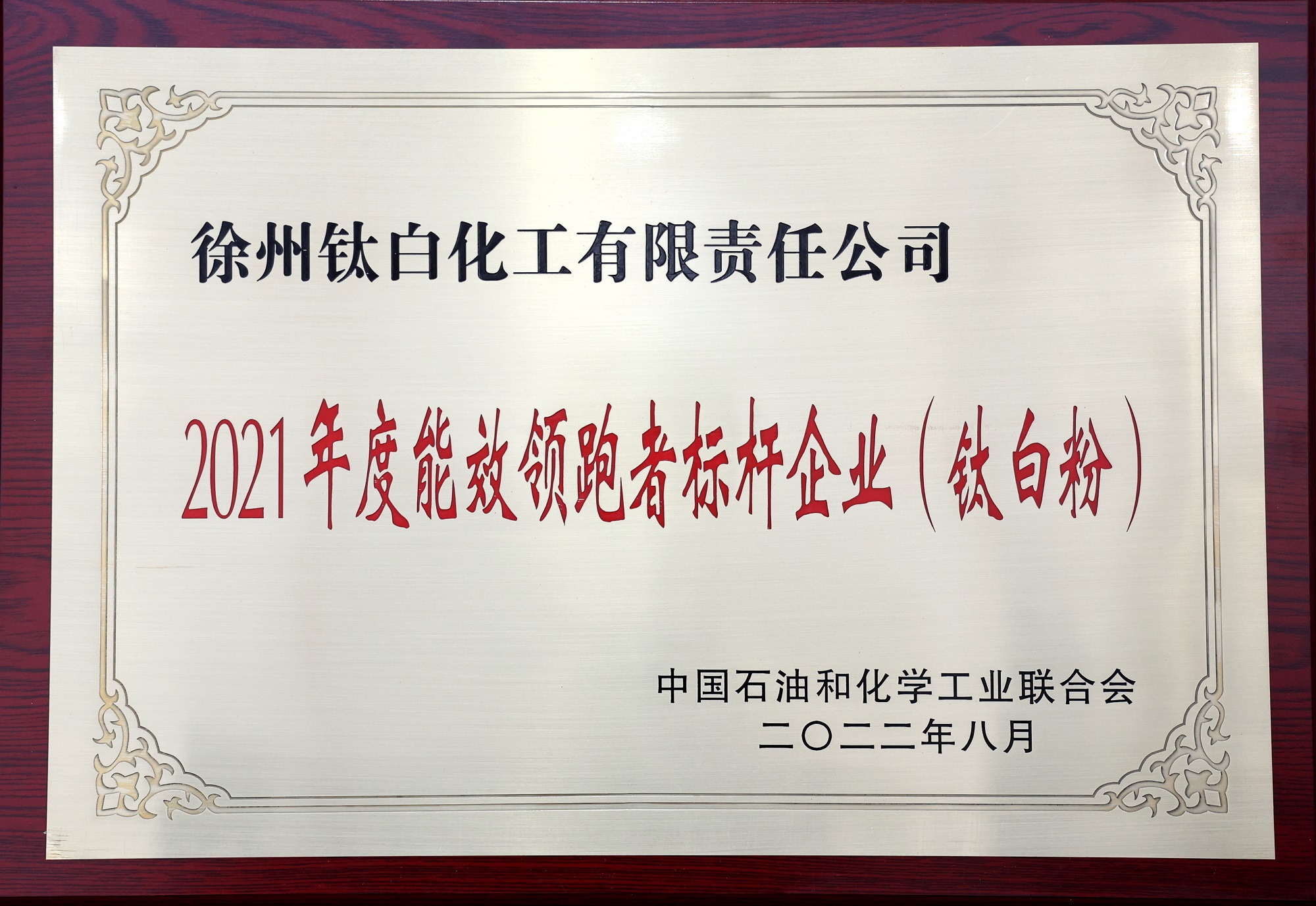 徐州钛白荣膺“2021年能效领跑者标杆企业（钛白粉）”称号