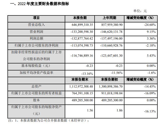 金力泰2022年业绩快报：营收6.5亿元，净利润亏损1亿元