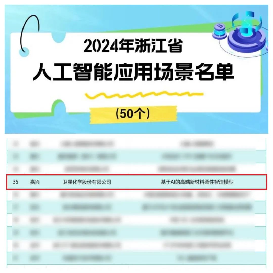 卫星化学成功入选“2024年浙江省人工智能应用场景名单”
